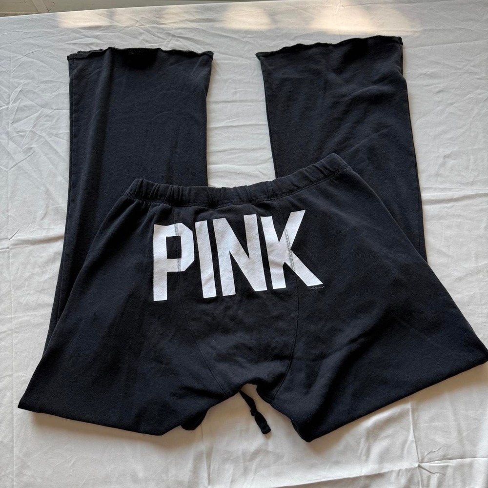 PINK Victoria's Secret Women's Small Black Wide Leg Sweatpants 86 Logo